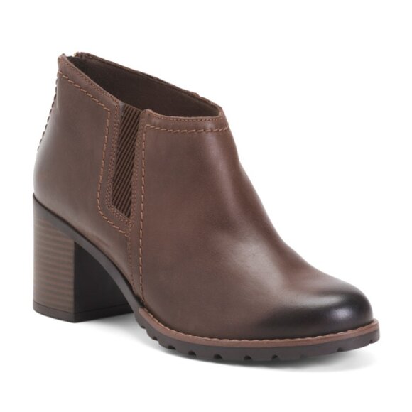 NEW CLARKS Leather Leda Step Heeled Booties Dark Brown for women 462mn - Picture 8 of 8